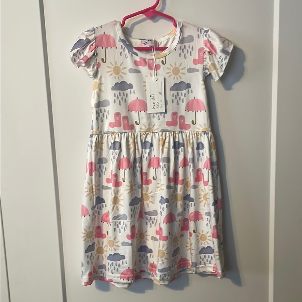 Kids Printed Dress with Pink and Blue Accents